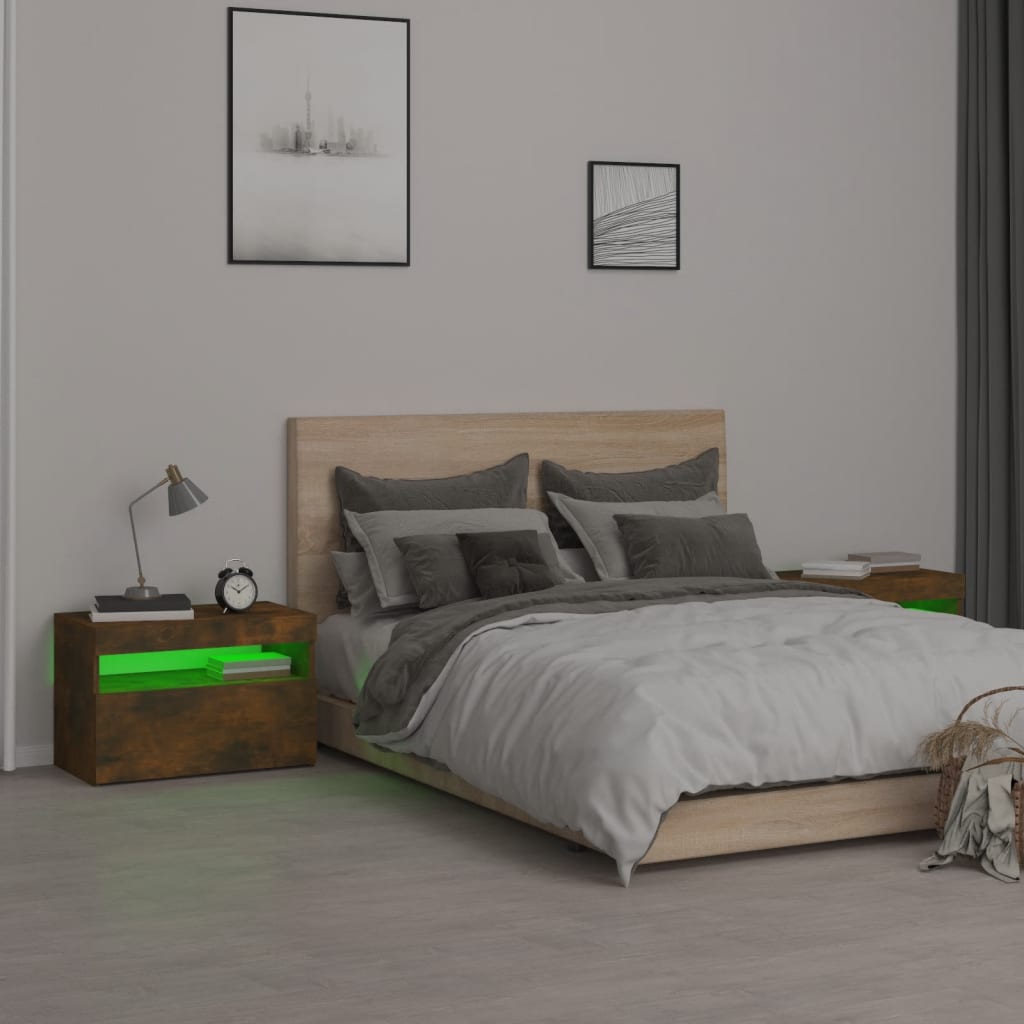 Nightstands with LED, 2 pcs., smoke oak, 60x35x40cm