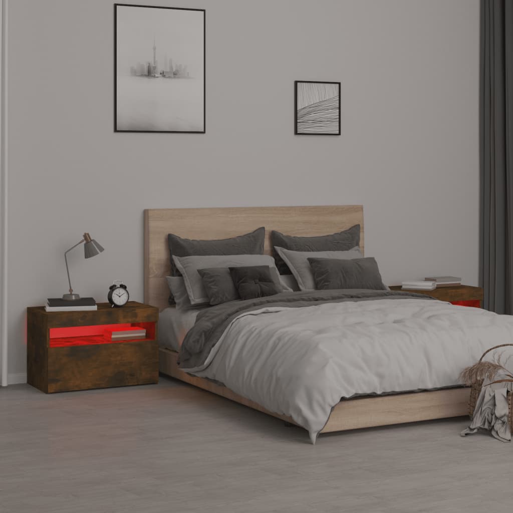 Nightstands with LED, 2 pcs., smoke oak, 60x35x40cm