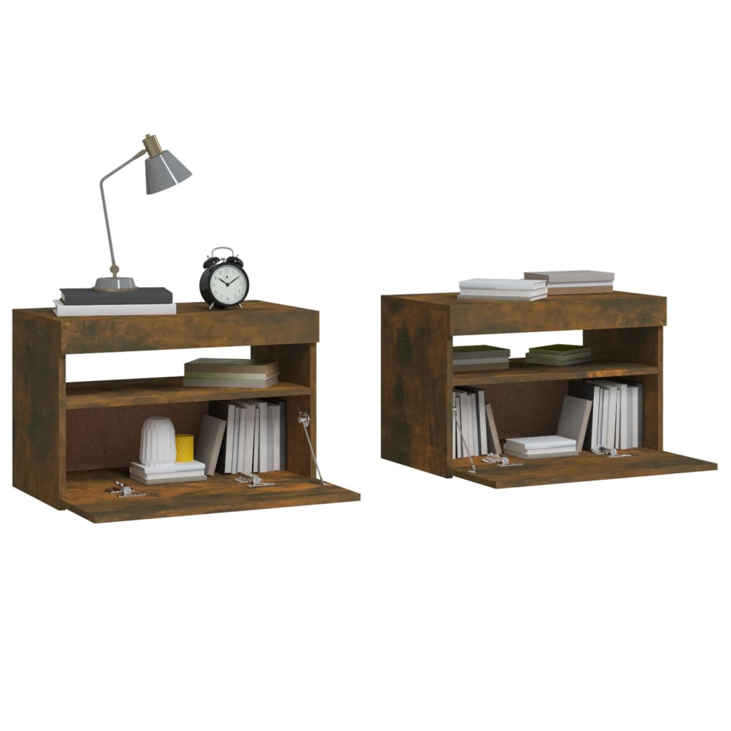 Nightstands with LED, 2 pcs., smoke oak, 60x35x40cm