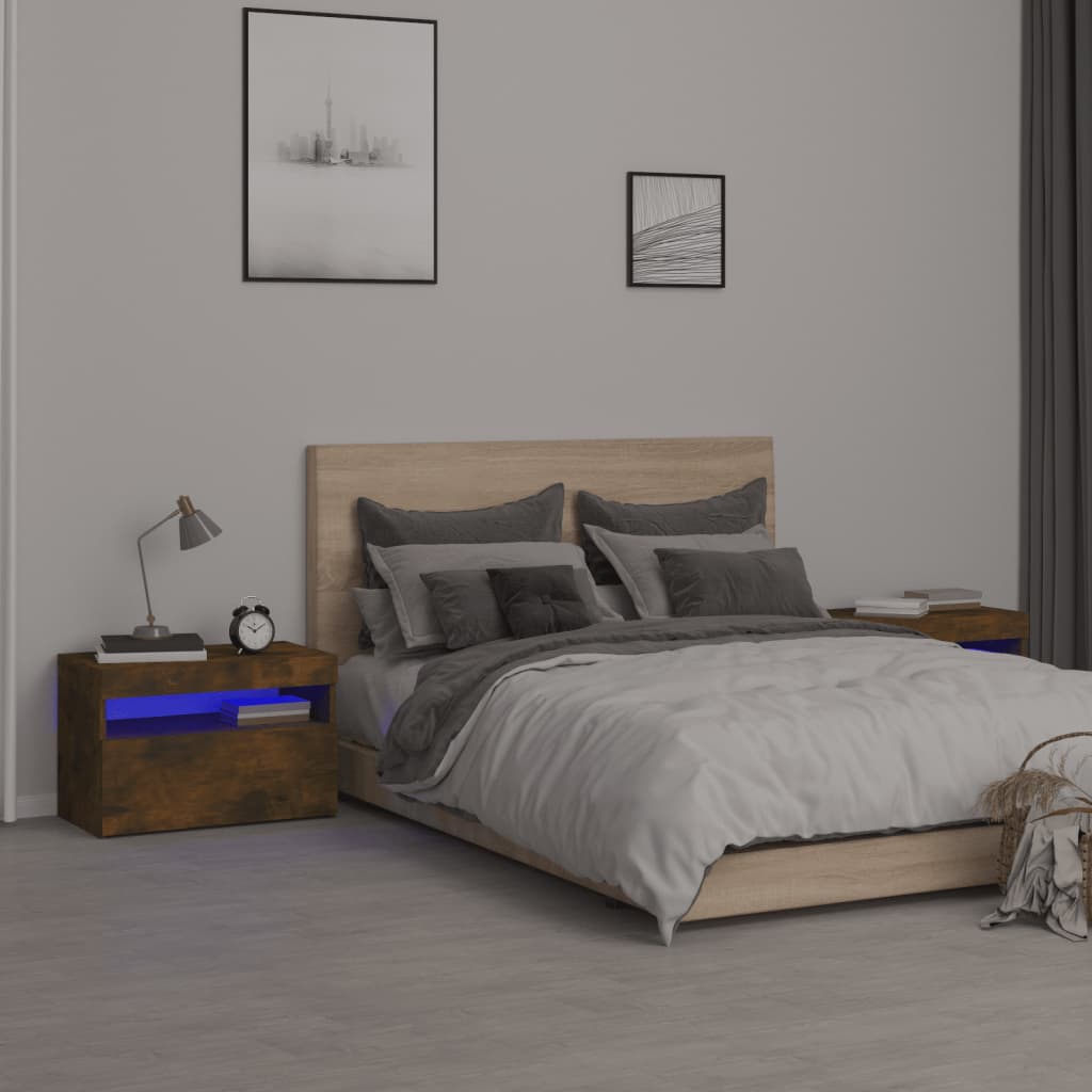 Nightstands with LED, 2 pcs., smoke oak, 60x35x40cm