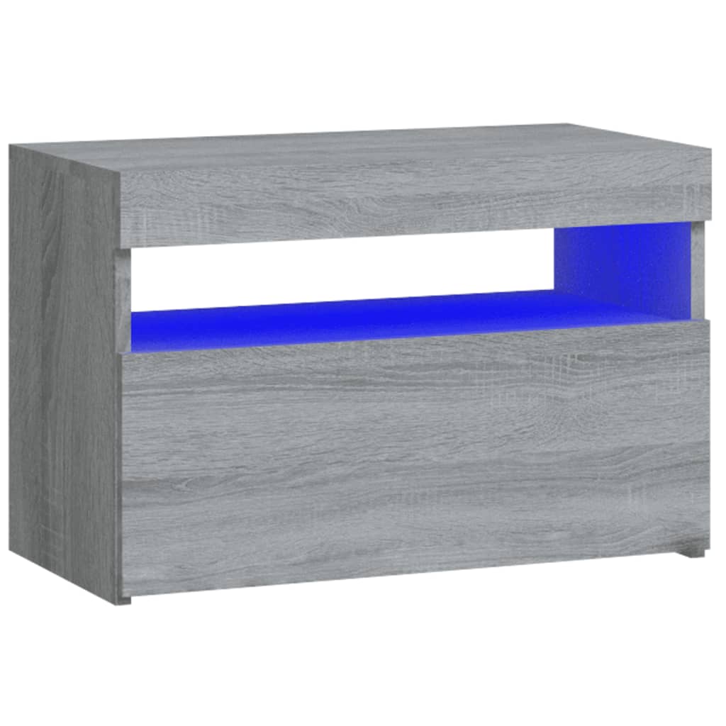Naktinė spintelė su LED lemputėmis, pilka, Sonoma, 60x35x40cm