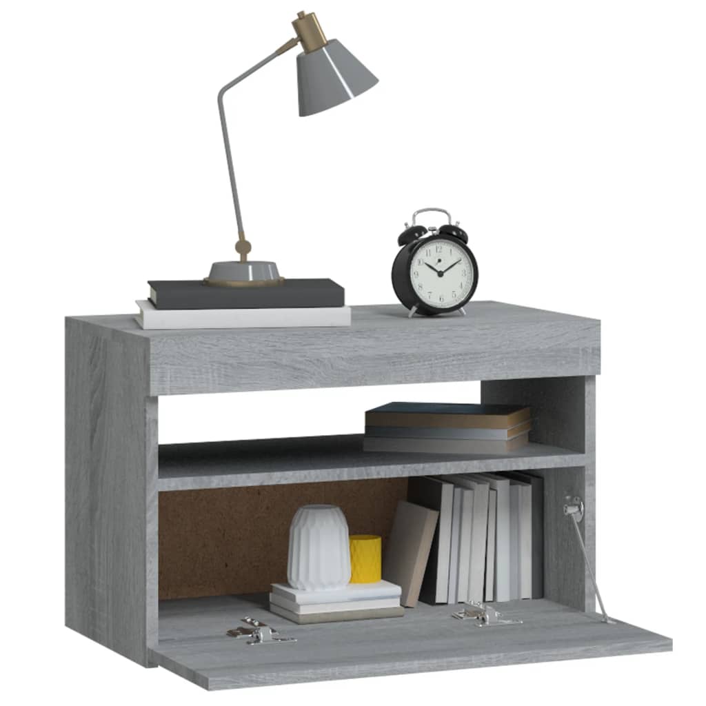Naktinė spintelė su LED lemputėmis, pilka, Sonoma, 60x35x40cm