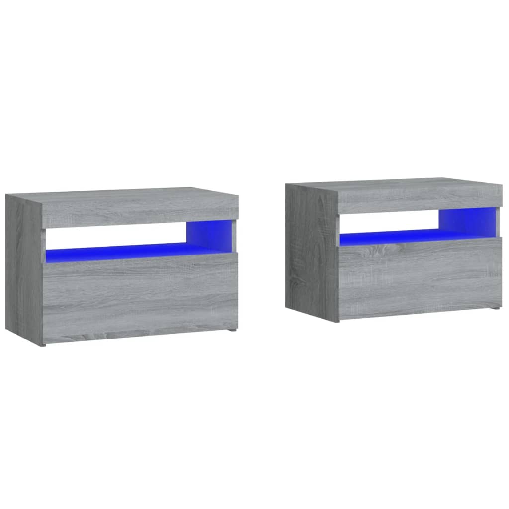 Nightstands with LED, 2 pcs., grey oak, 60x35x40cm