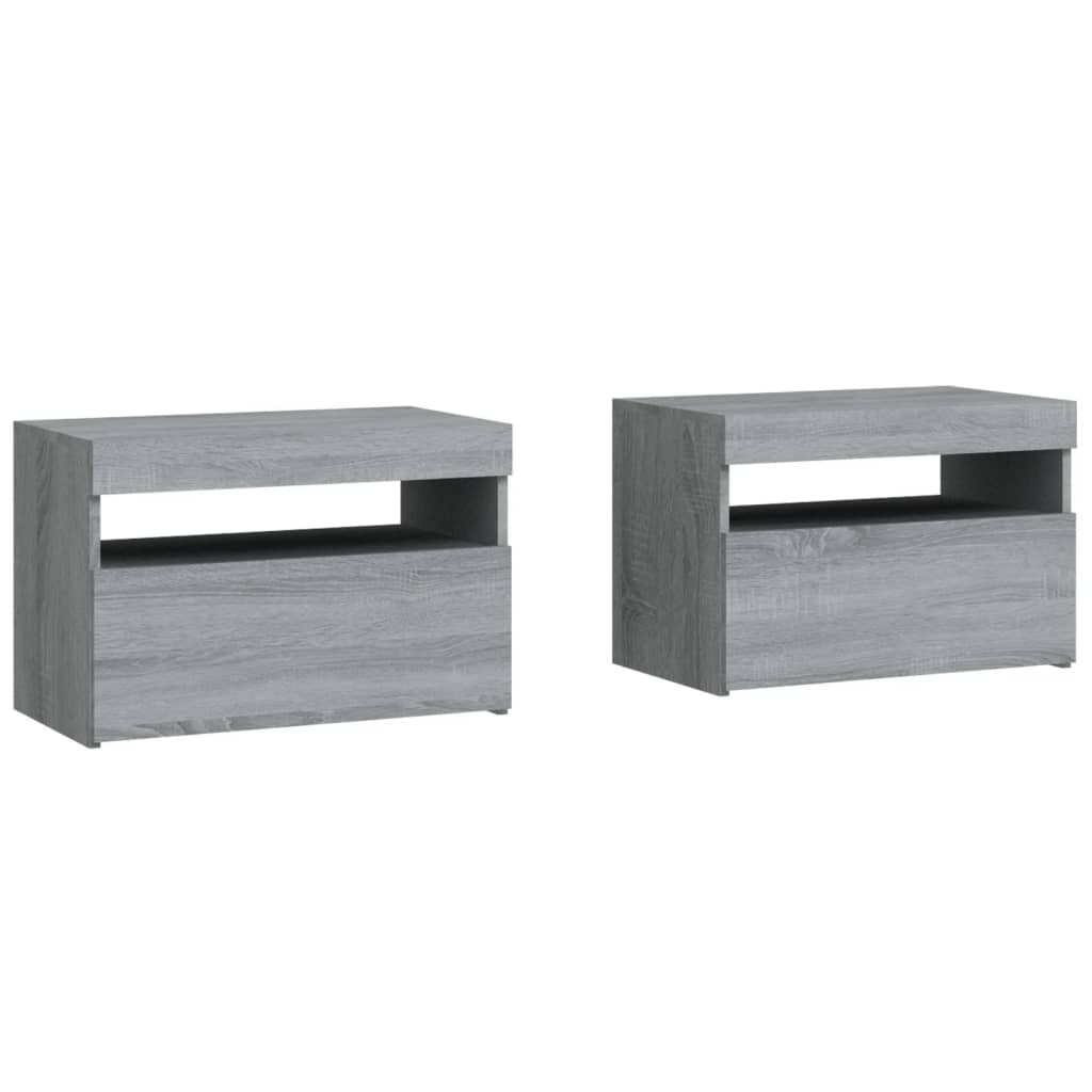 Nightstands with LED, 2 pcs., grey oak, 60x35x40cm