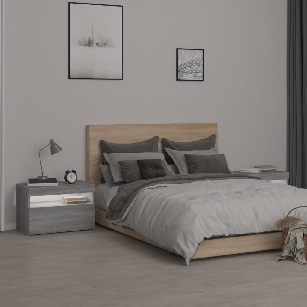 Nightstands with LED, 2 pcs., grey oak, 60x35x40cm