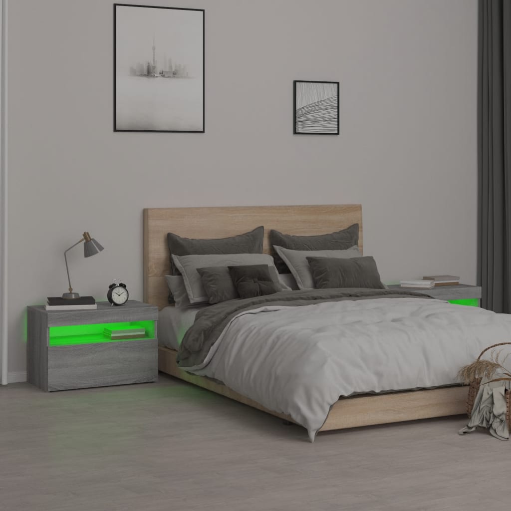Nightstands with LED, 2 pcs., grey oak, 60x35x40cm