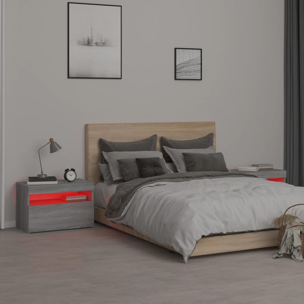 Nightstands with LED, 2 pcs., grey oak, 60x35x40cm