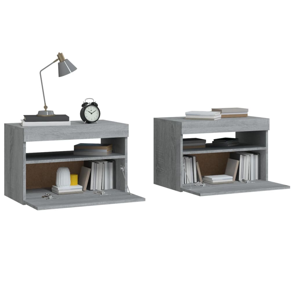 Nightstands with LED, 2 pcs., grey oak, 60x35x40cm