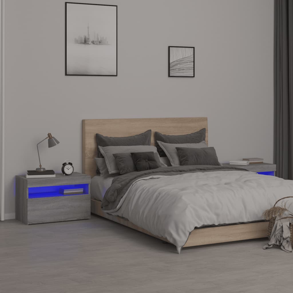 Nightstands with LED, 2 pcs., grey oak, 60x35x40cm