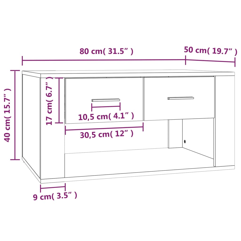 Coffee table, white, 80x50x40cm, engineered wood