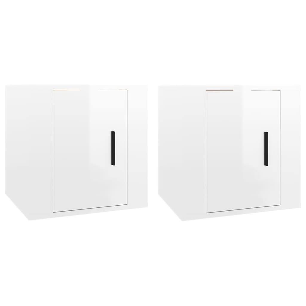 Sieninės TV spintelės, 2vnt., baltos, 40x34,5x40cm, blizgios