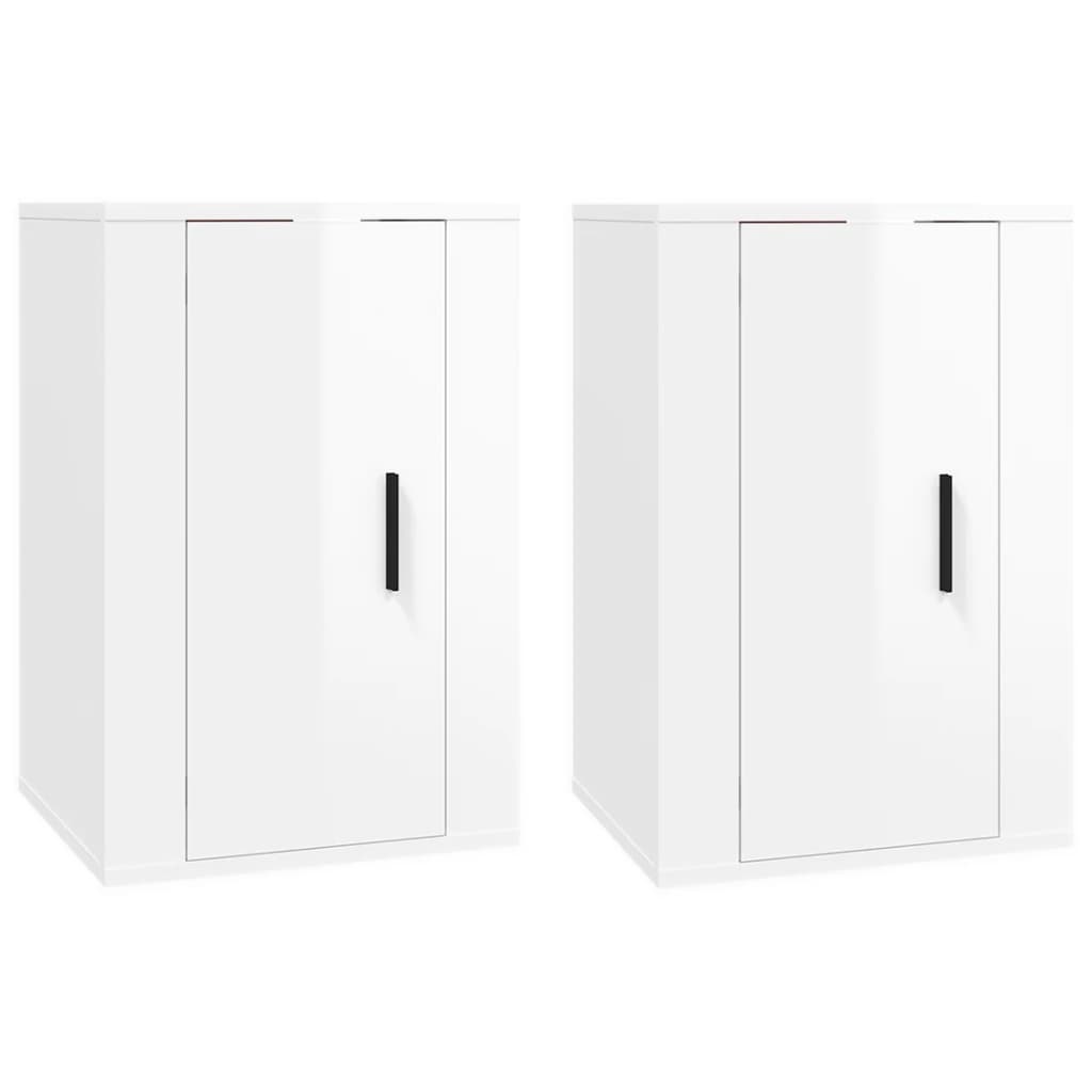 Sieninės TV spintelės, 2vnt., baltos, 40x34,5x60cm, blizgios