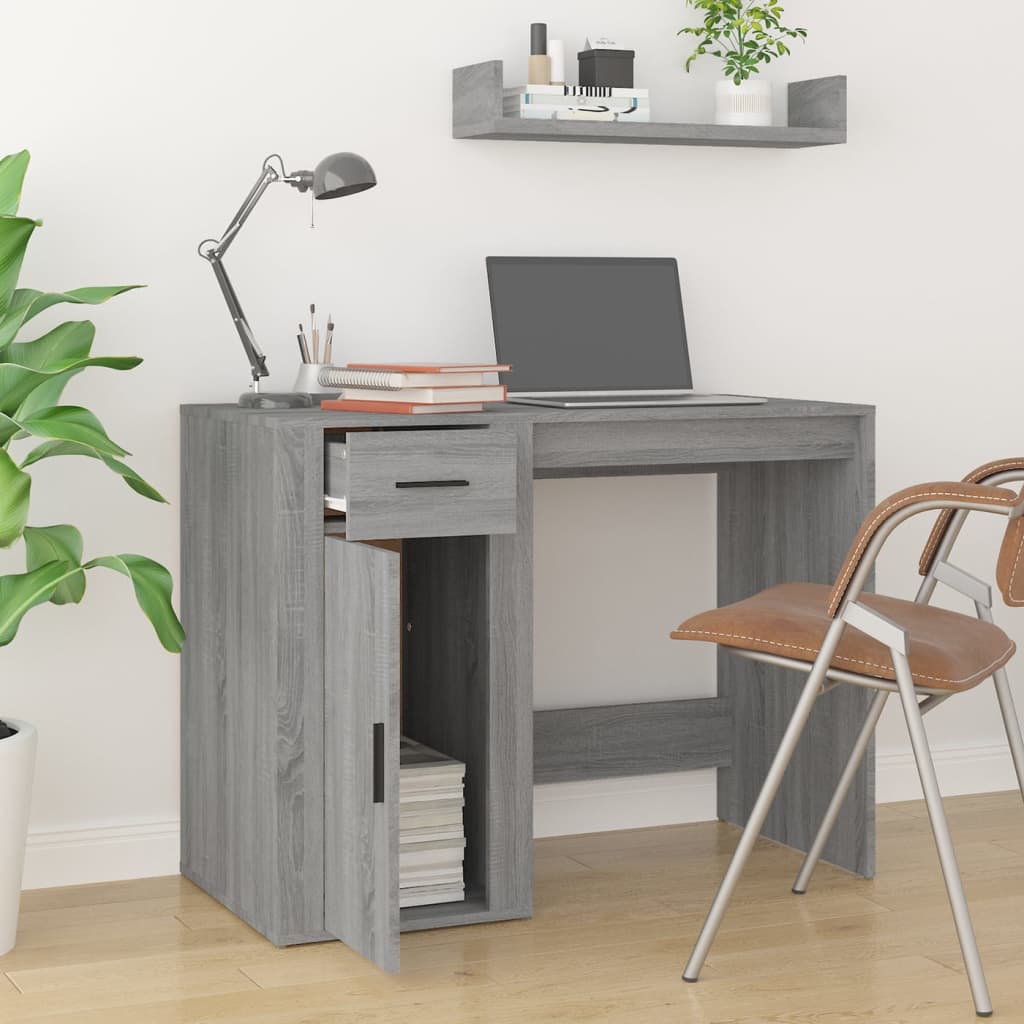 Desk, grey oak, 100x49x75cm, engineered wood