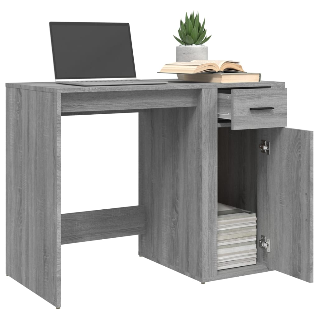 Desk, grey oak, 100x49x75cm, engineered wood