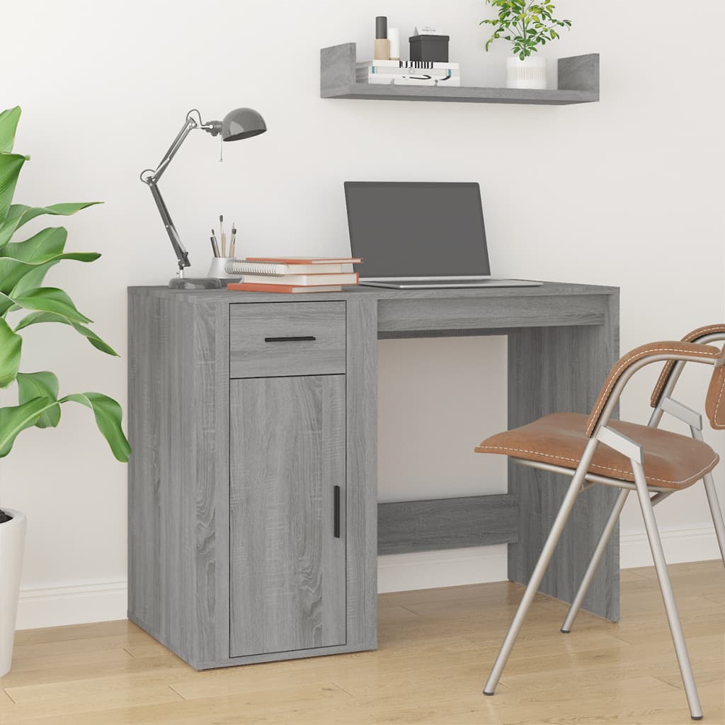Desk, grey oak, 100x49x75cm, engineered wood