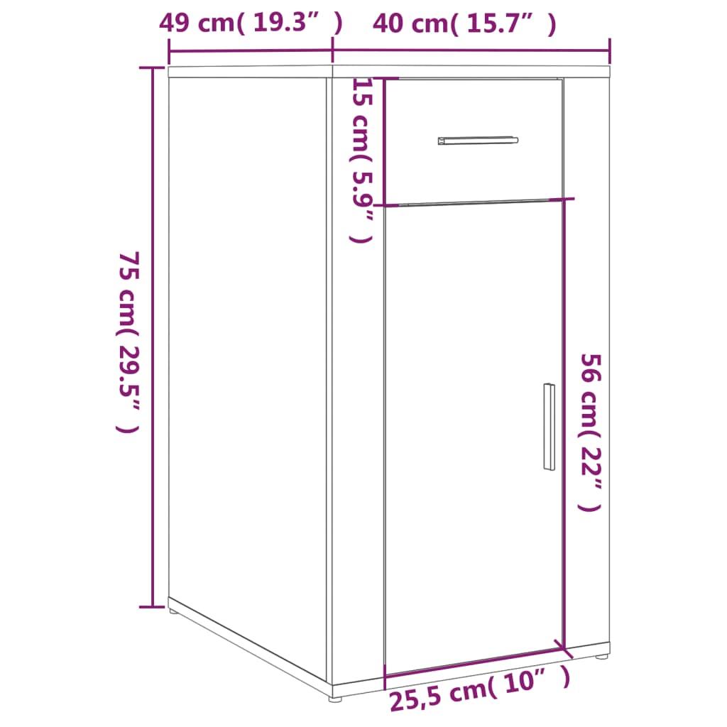 Desk cabinet, concrete grey, 40x49x75cm, wood