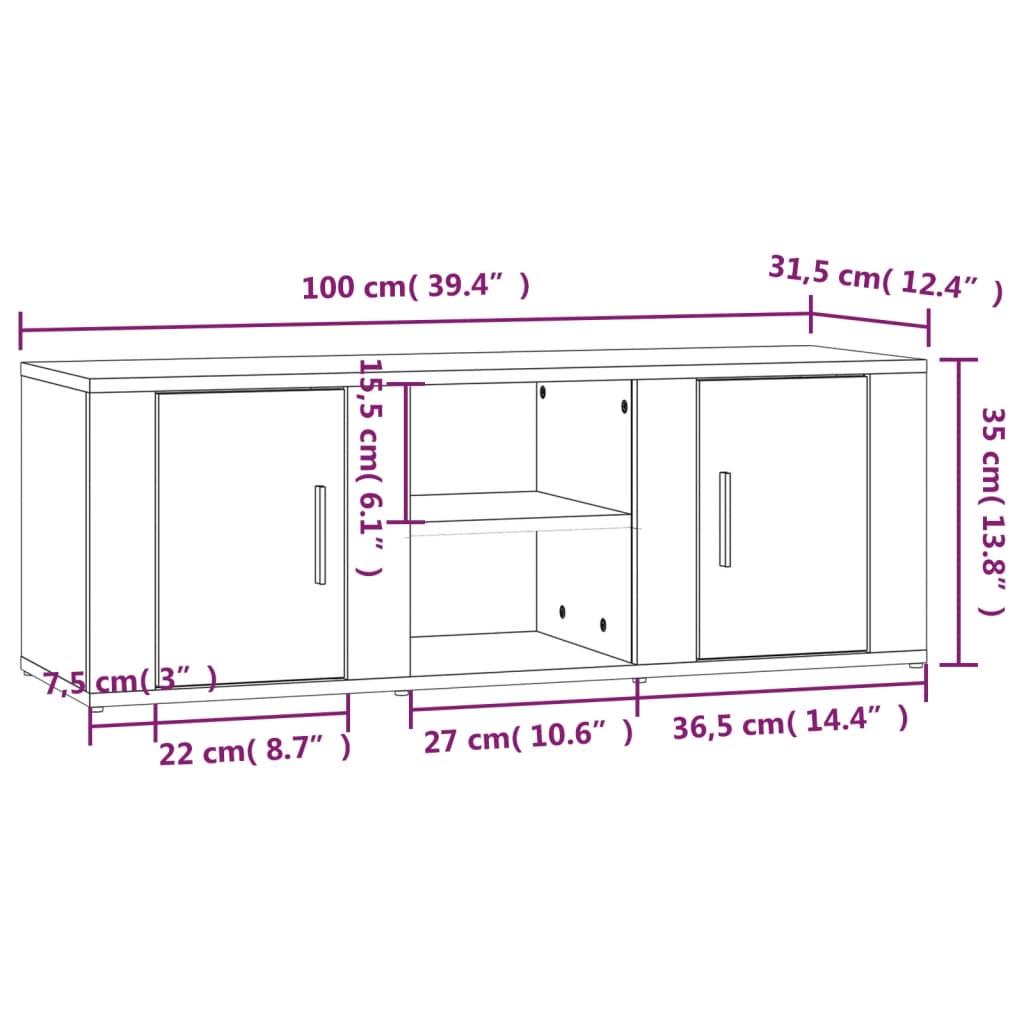 Televizoriaus spintelė, baltos spalvos, 100x31,5x35cm, mediena