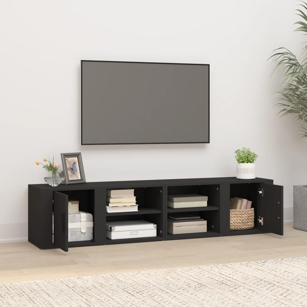 TV cabinets, 2 pcs, black, 80x31.5x36cm, wood