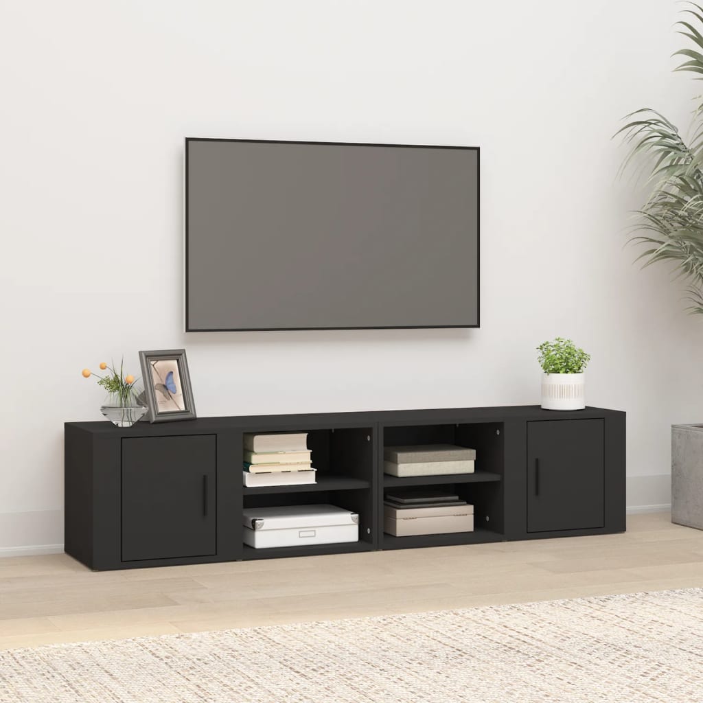 TV cabinets, 2 pcs, black, 80x31.5x36cm, wood