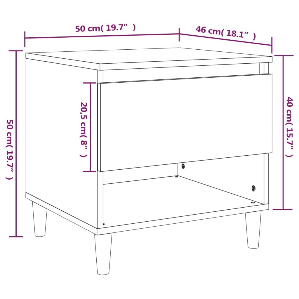 Bedside tables, 2 pcs, white, 50x46x50cm, wood, glossy