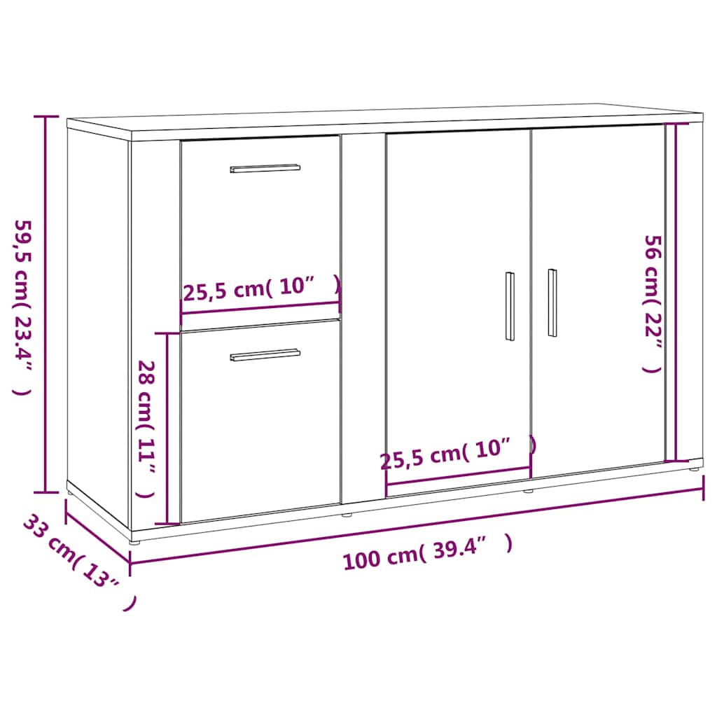 Side cabinet, white, 100x33x59.5cm, engineered wood