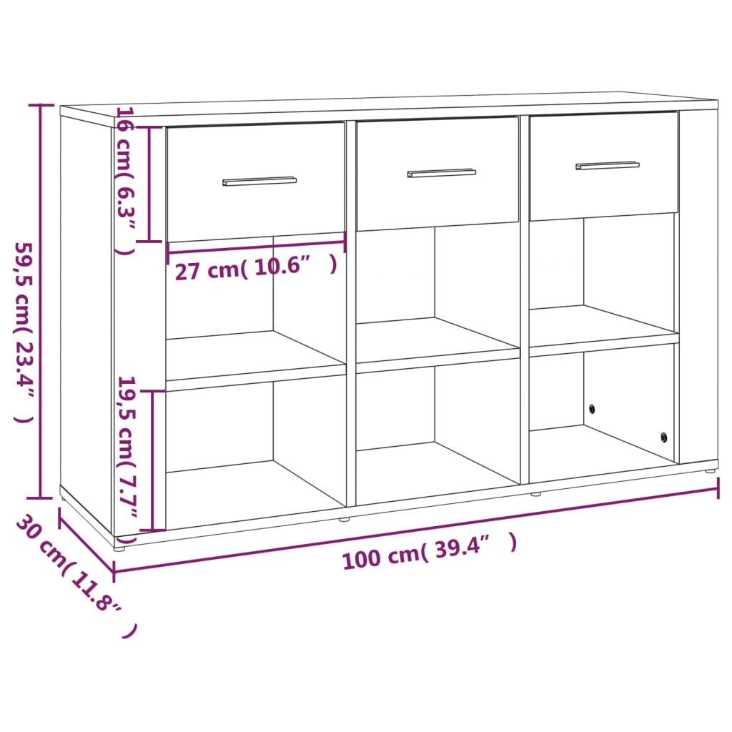 Sideboard, smoky oak, 100x30x59.5cm, wood