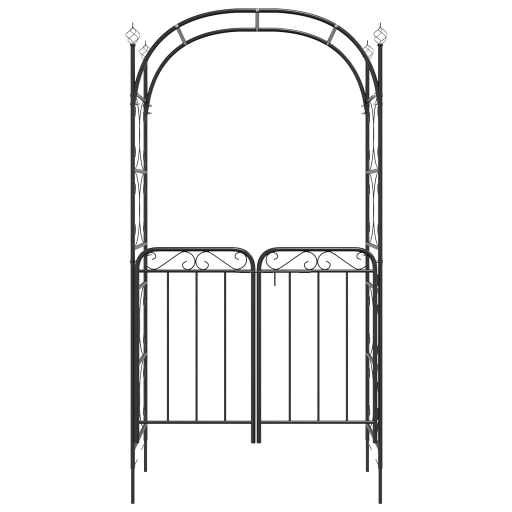 Dārza arka ar vārtiņiem, melna, 108x45x235cm, tērauds