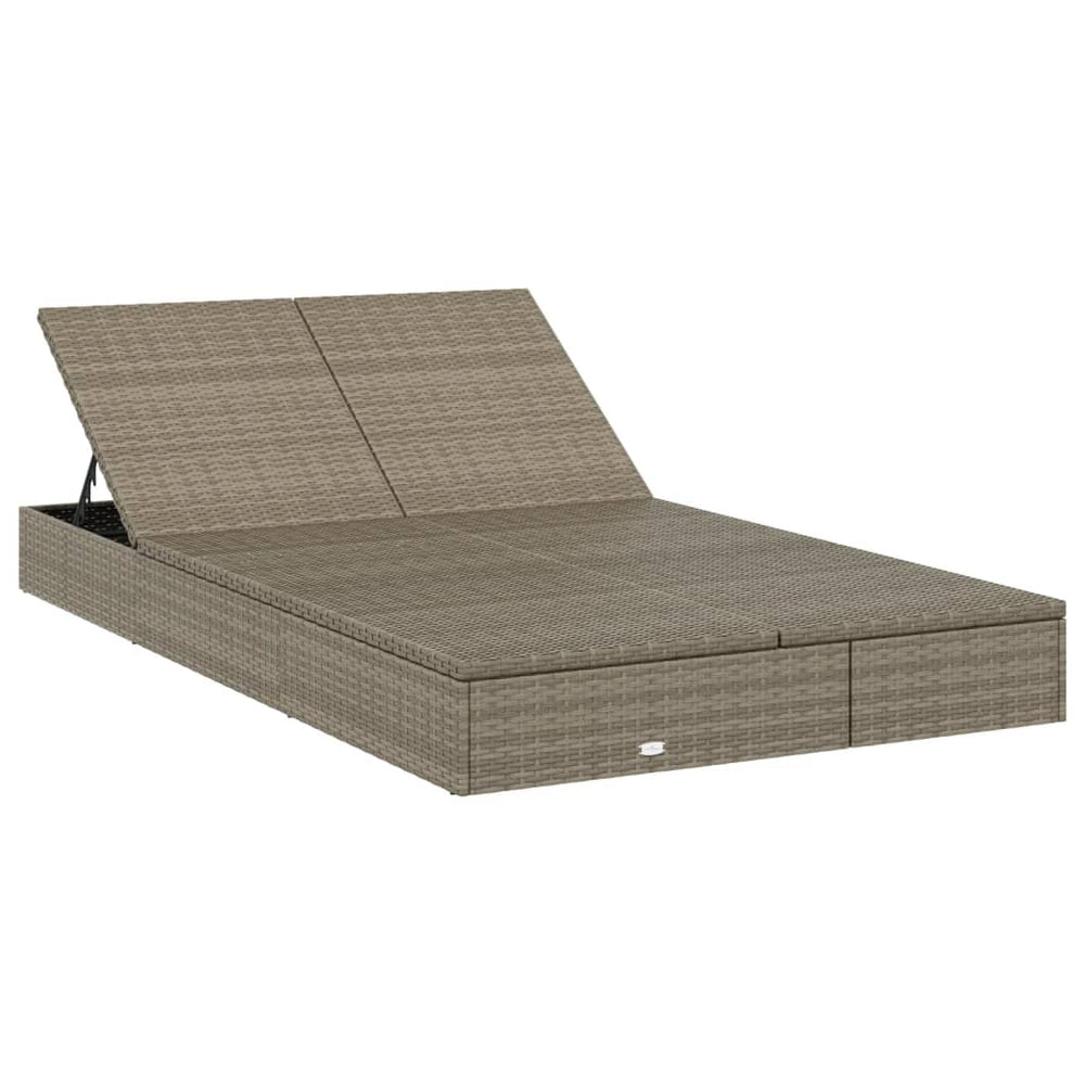 Two-seater sun lounger with cushions, grey, poly rattan