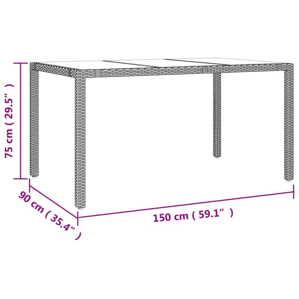 Table with a glass top, sand, poly rattan and glass