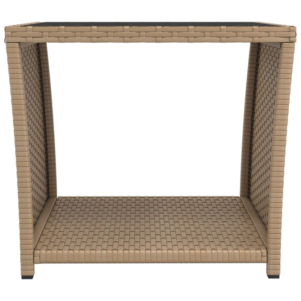 Table with glass top, sand, polyrattan/glass