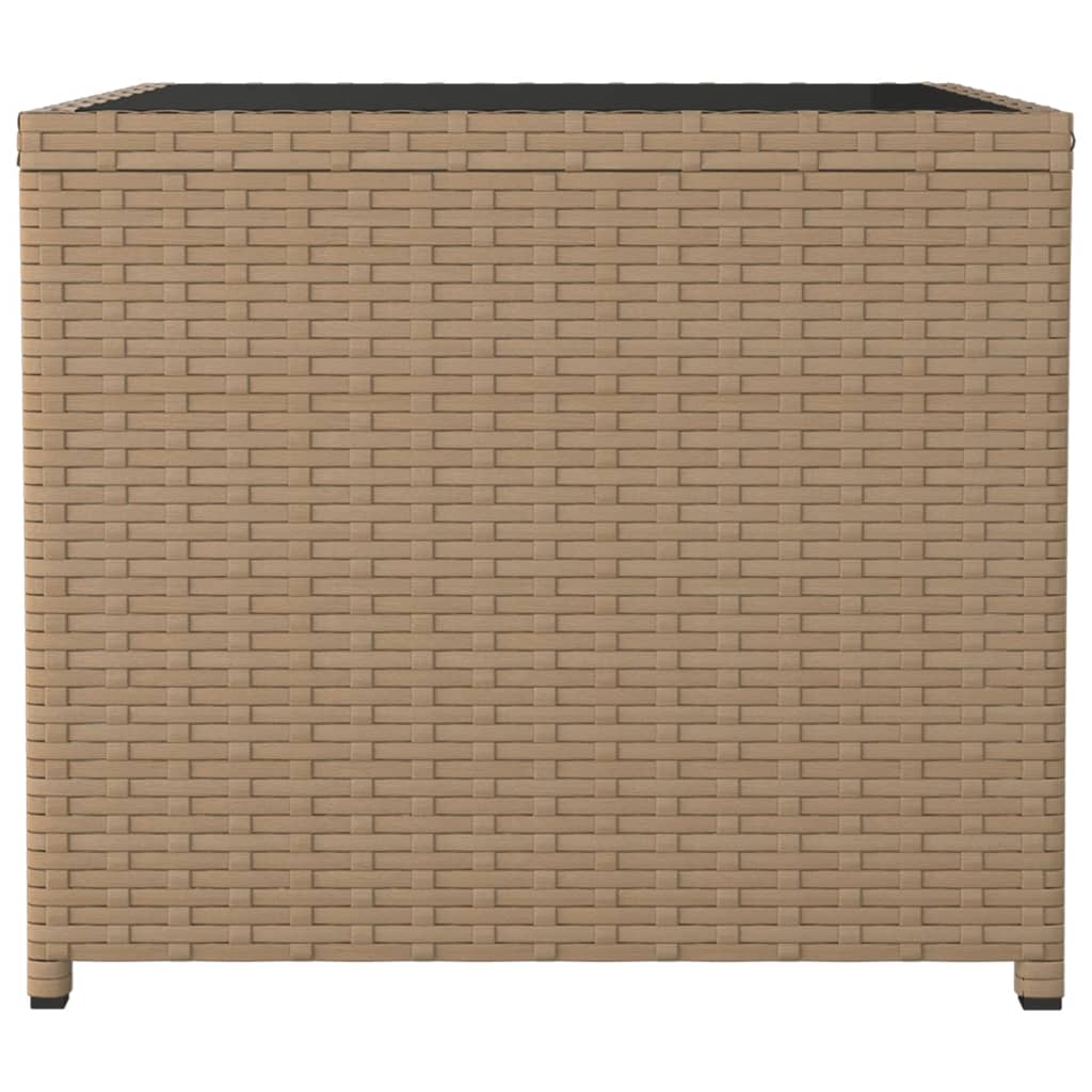 Table with glass top, sand, polyrattan/glass