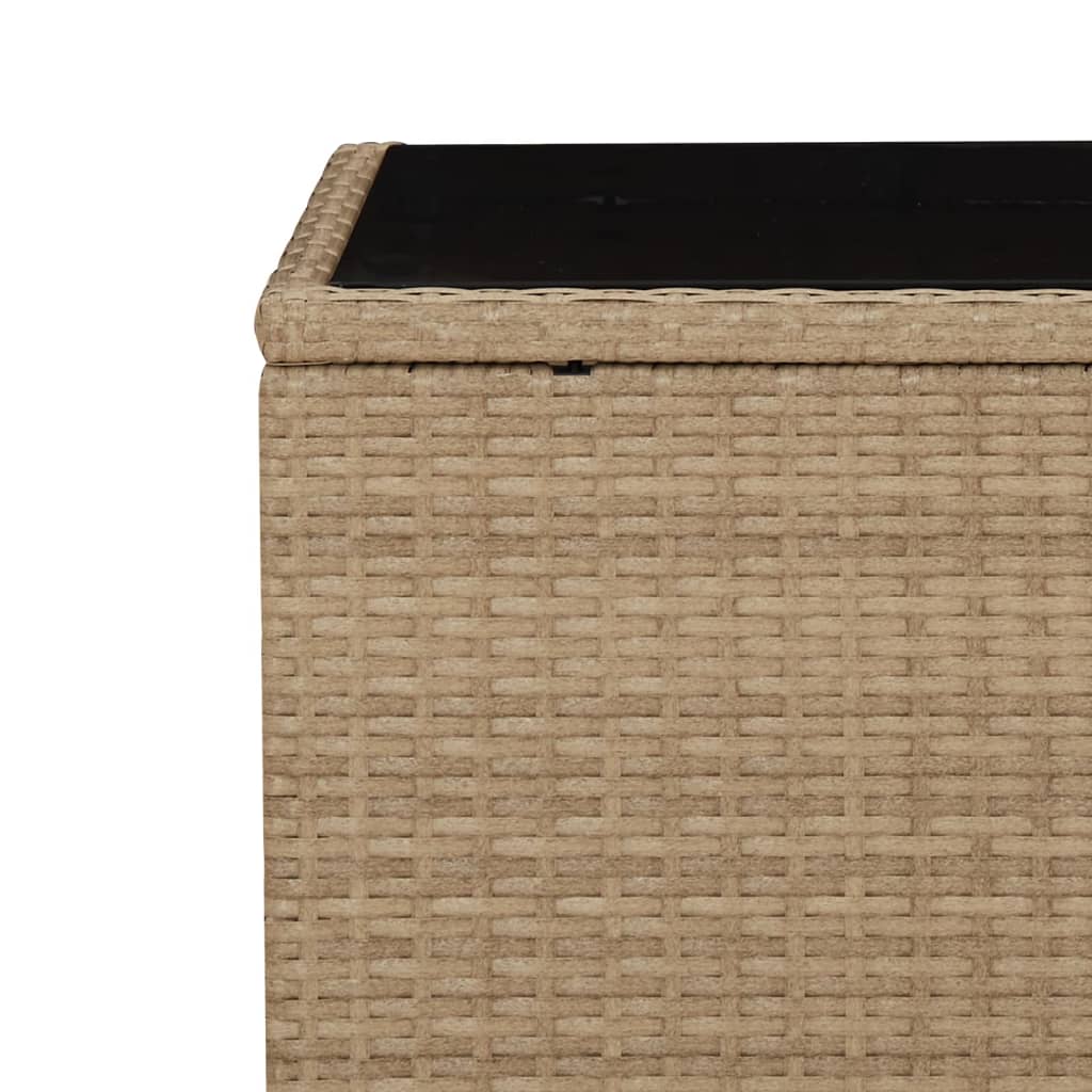 Table with glass top, sand, polyrattan/glass