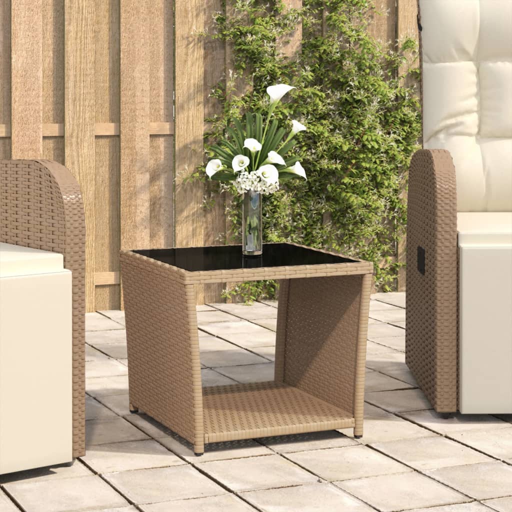 Table with glass top, sand, polyrattan/glass