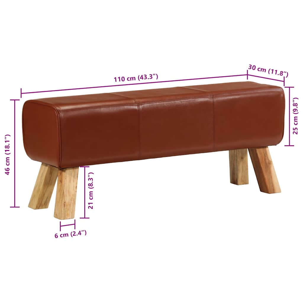 Gimnastikos arklys, rudas, 110cm, tikra oda ir mango masyvas