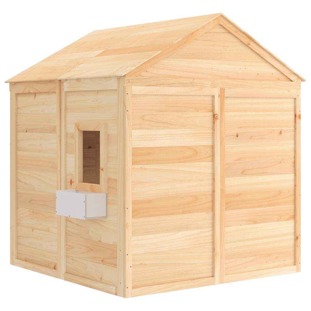 Playhouse with lockable doors and flower pots, spruce tree