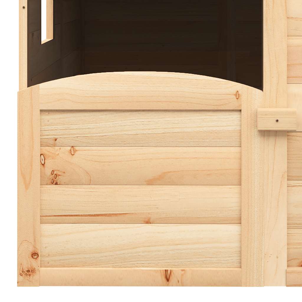 Playhouse with lockable doors and flower pots, spruce tree