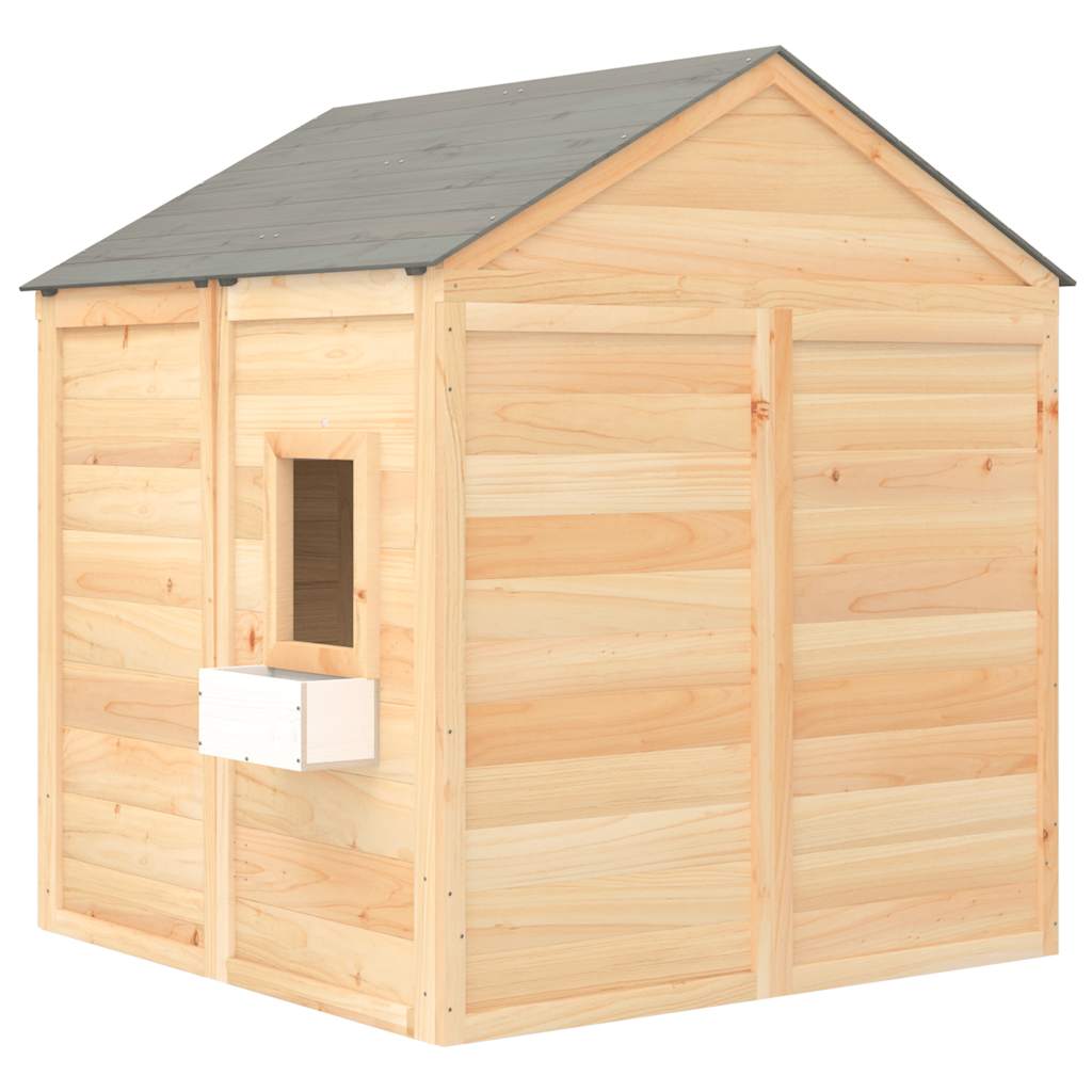 Playhouse with lockable doors and flower pots, spruce tree