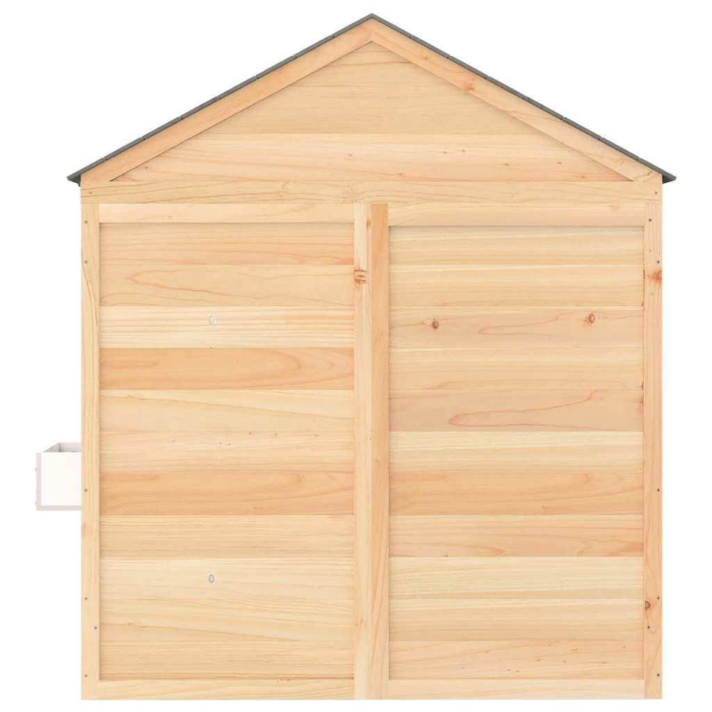Playhouse with lockable doors and flower pots, spruce tree