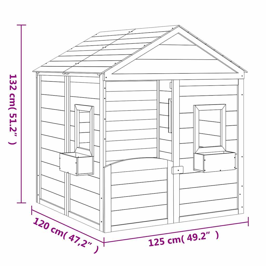 Playhouse with lockable doors and flower pots, spruce tree