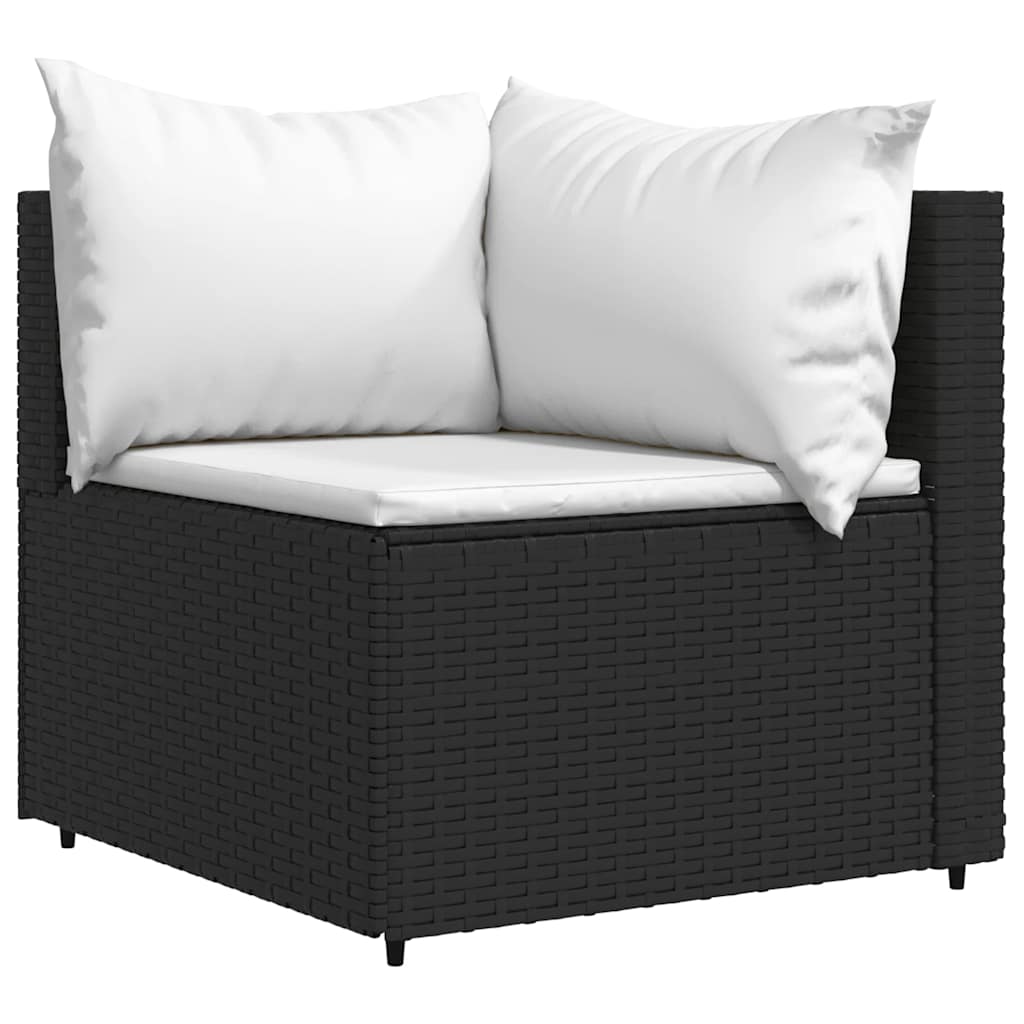 Garden Lounge Set with Cushions, 3-Piece, Black, Poly Rattan