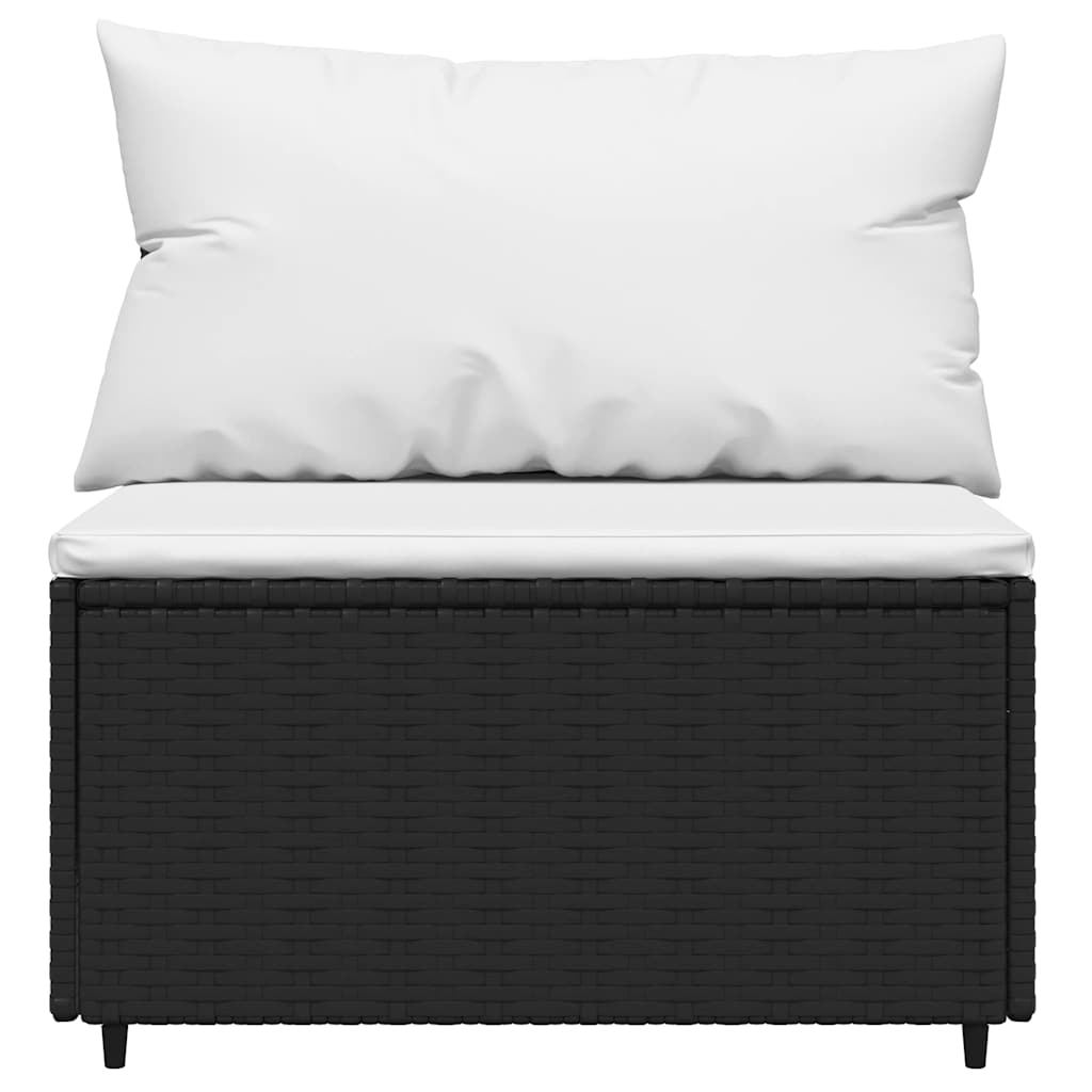 Garden Lounge Set with Cushions, 3-Piece, Black, Poly Rattan