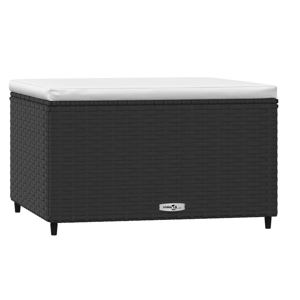 Garden footstools with cushions, 2 pcs, black, polyrattan