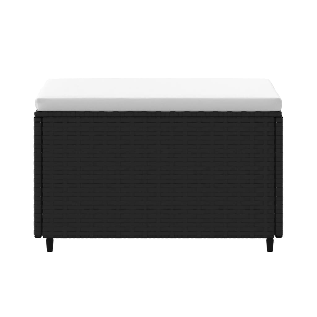 Garden footstools with cushions, 2 pcs, black, polyrattan