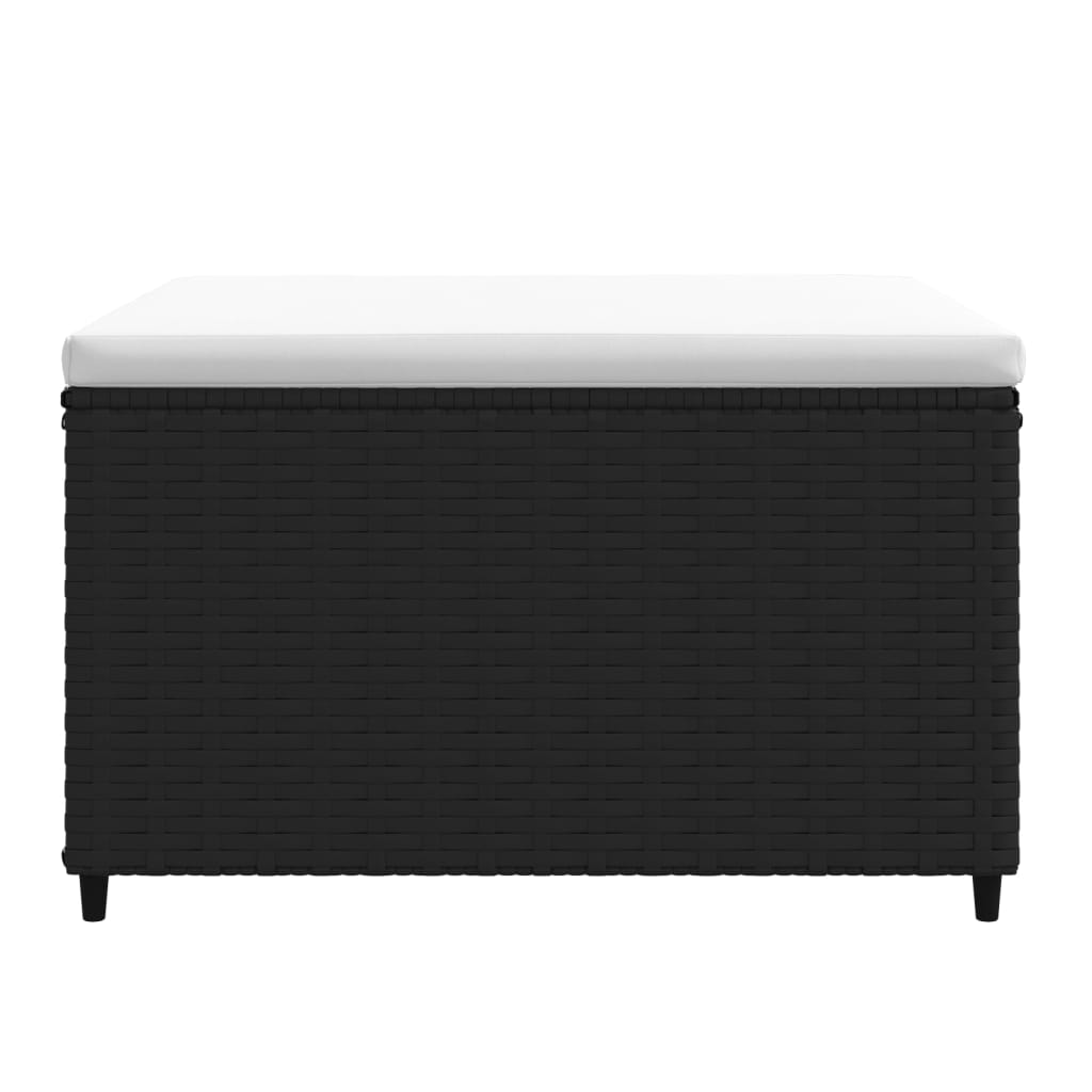 Garden footstools with cushions, 2 pcs, black, polyrattan