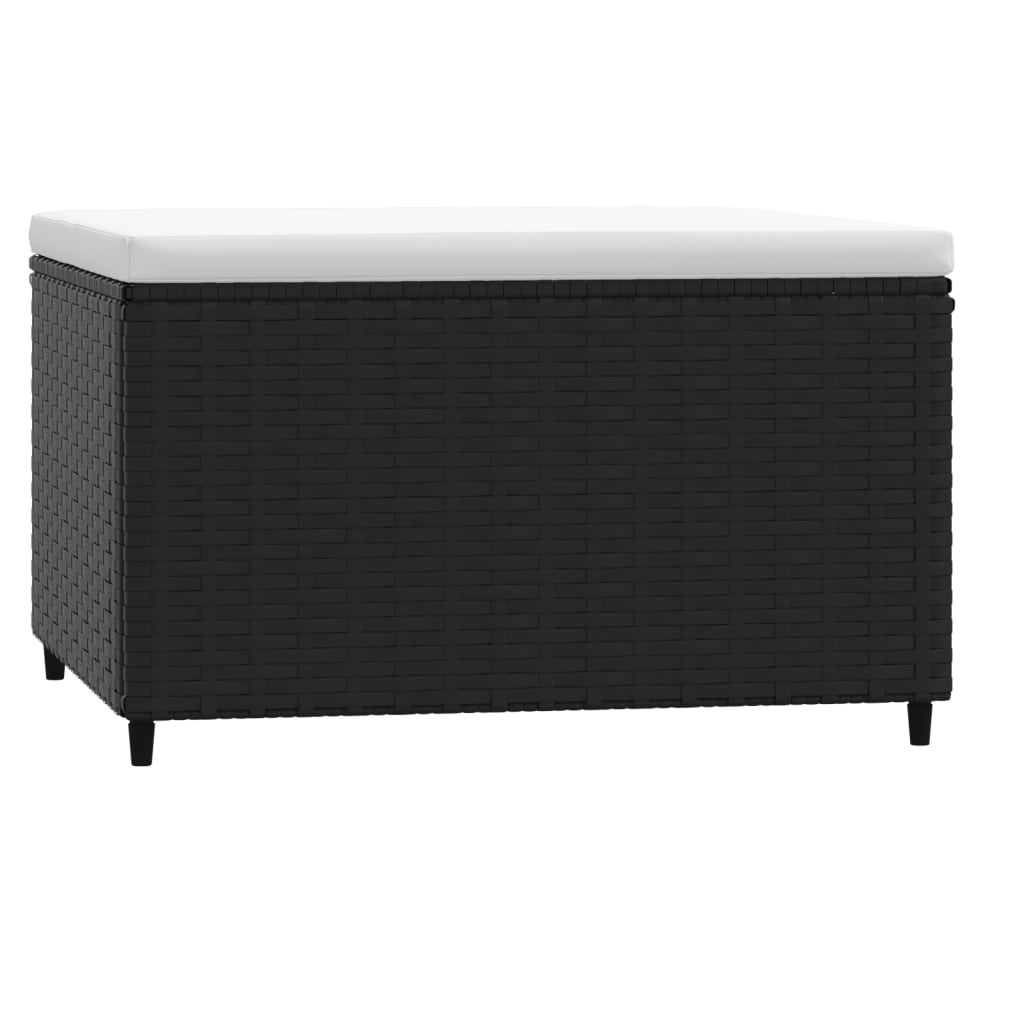 Garden footstools with cushions, 2 pcs, black, polyrattan