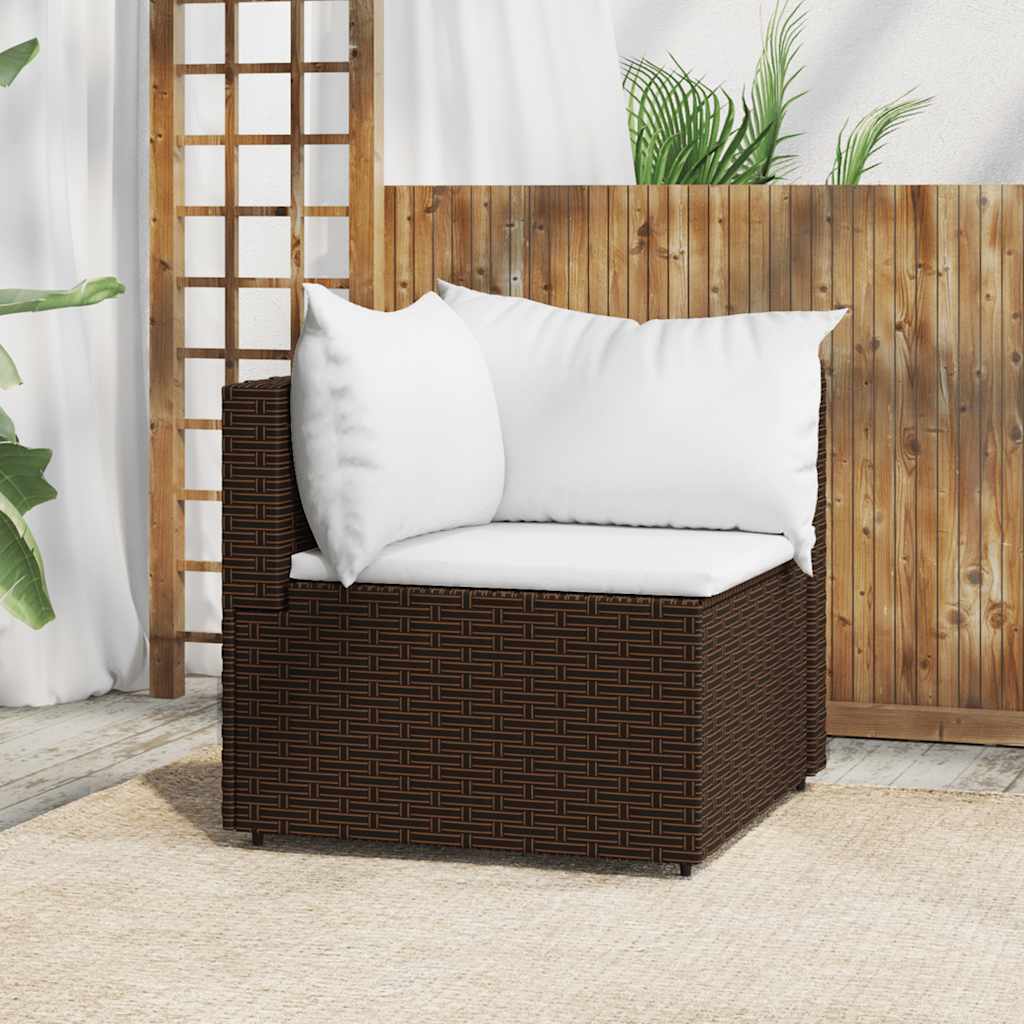 Corner garden sofa section with cushions, brown, poly rattan