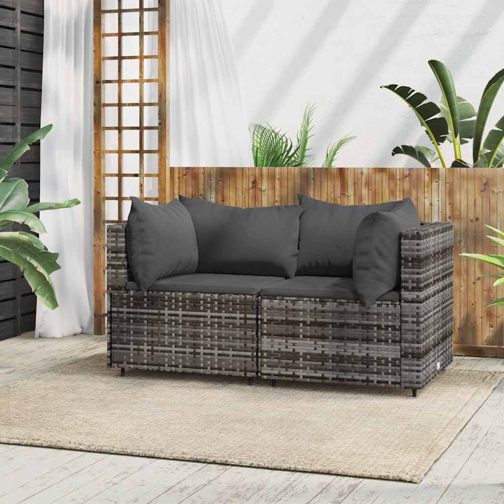 Corner sofas with cushions, 2 pcs., grey, poly rattan