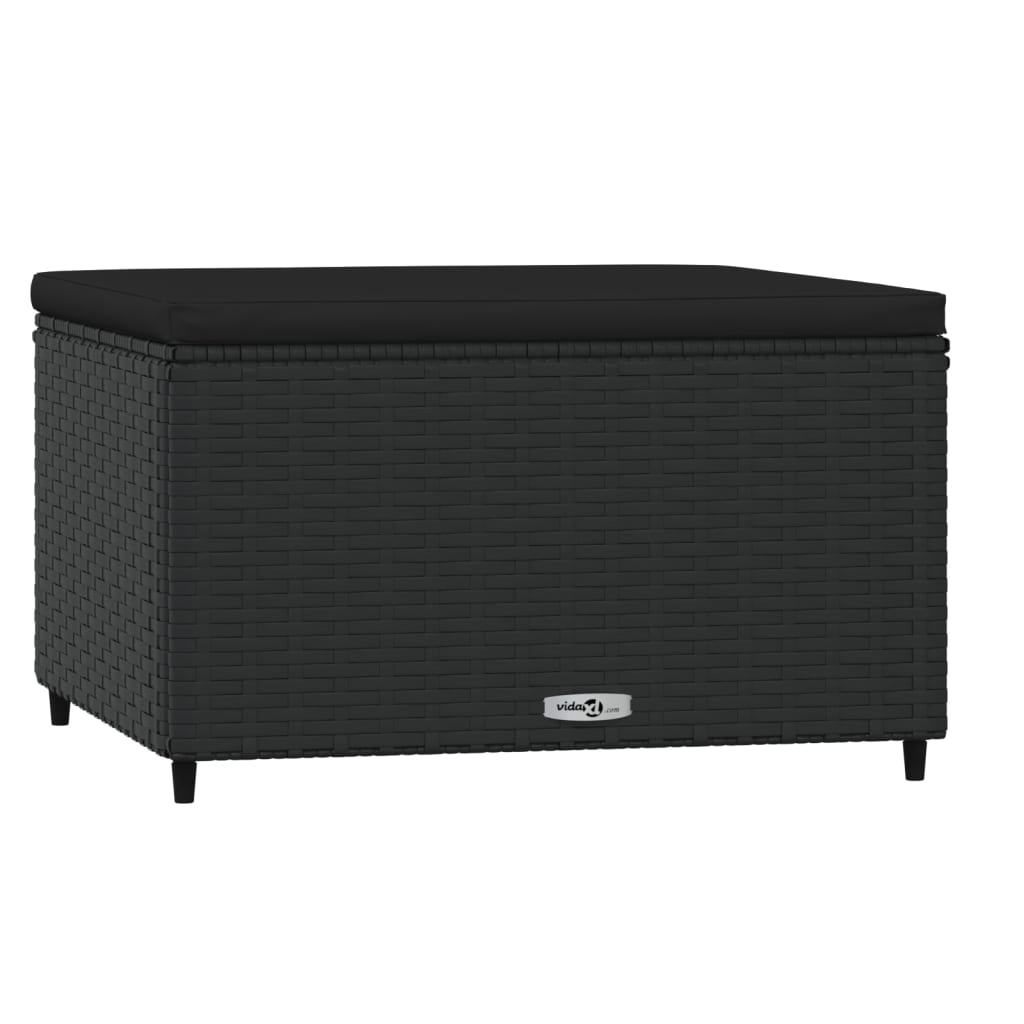 Garden footstools with cushions, 2 pcs, black, polyrattan
