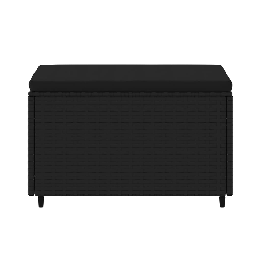 Garden footstools with cushions, 2 pcs, black, polyrattan