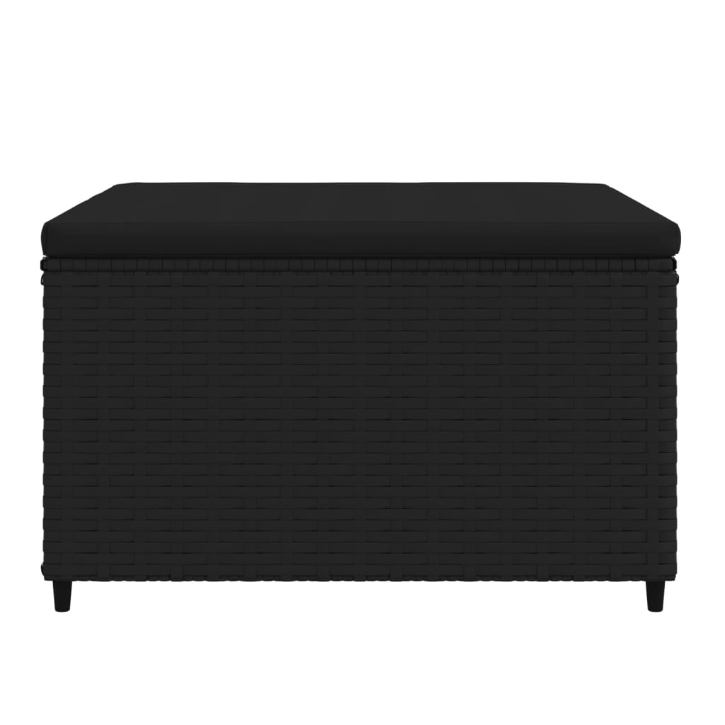 Garden footstools with cushions, 2 pcs, black, polyrattan